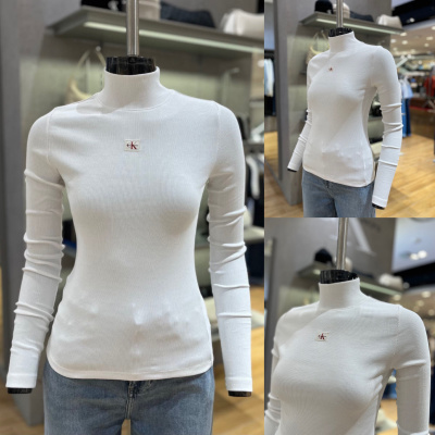 CK Jeans韩专柜直邮25秋女士高龄微弹小标刺绣百搭长袖T恤47D203G