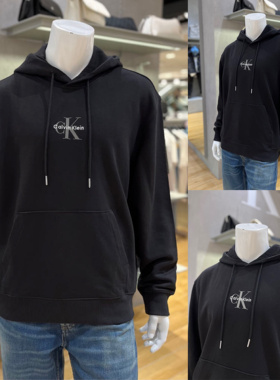 CK Jeans韩专柜直邮25秋男士纯棉百搭连帽长袖套头卫衣4RD243G