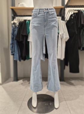 CKJeans26 新女浅蓝色修身高腰微喇弹力牛仔裤 A47G696G