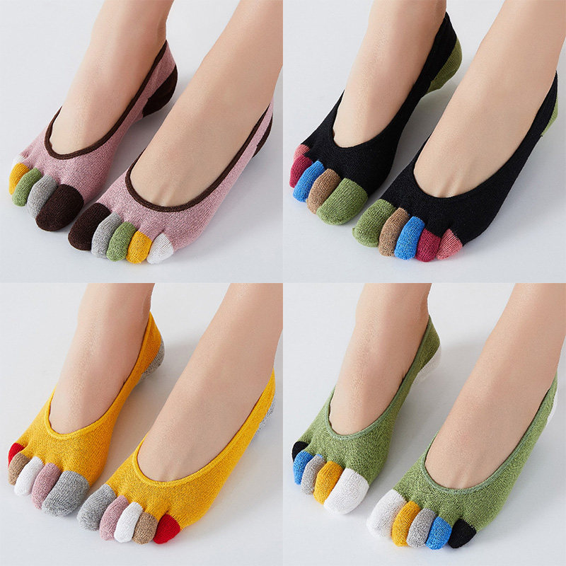 Five-Toe Socks for Women, Summer Thin Style, Invisible Boat Socks, Pure Cotton, Odor-Resistant, Non-Slip, No Heel Slippage, Colorful and Cute, Separated Toes