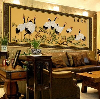 亏本特价丝带绣大挂画客厅仙鹤祝寿松龄鹤寿印花立体彩带非十字绣