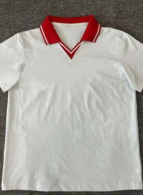 来图定制夏款中小学生纯棉校服短袖T恤上衣运动POLO衫红色领子
