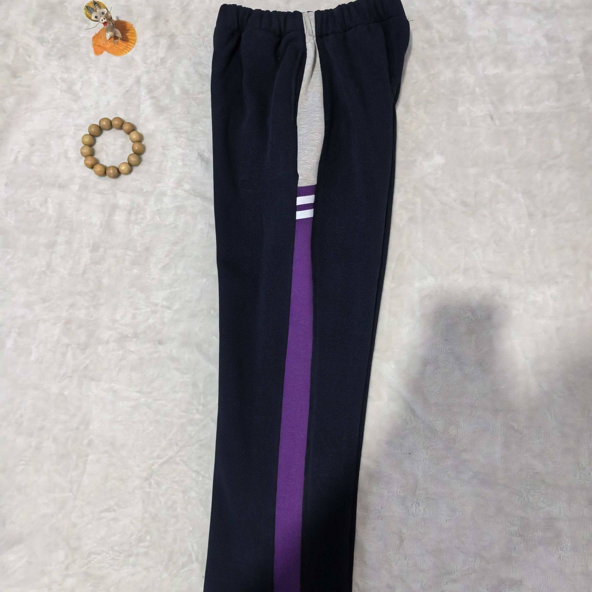 咸阳彩虹小学加绒校裤上宽灰下宽紫杠压二短白杠直筒运动校服裤子