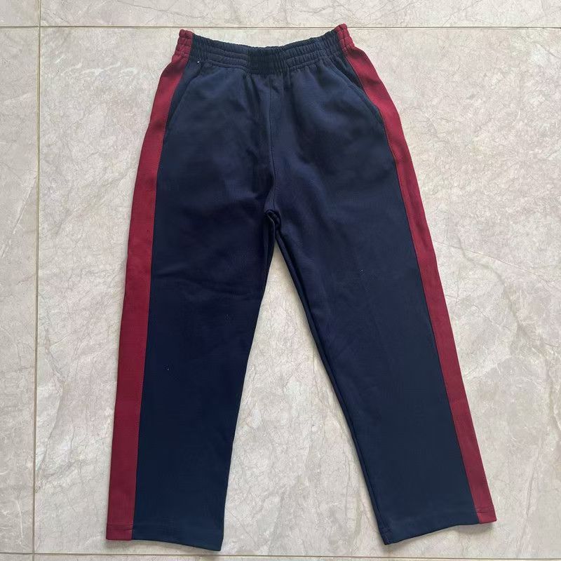 苏州外国语学校校服长裤冬款加绒加厚藏蓝裤宽酒红杠纯棉校服裤子