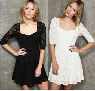 方领性感显瘦收腰气质蕾丝拼接露背连衣裙夜店 春秋新款 大码 女装