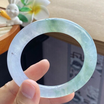 9.13批10510号53.8-10.5冰飘花圆条！特别清雅！翡翠手镯