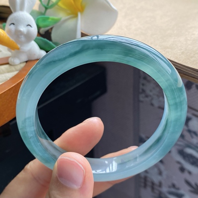 3.27批1023号57-11.8-8.5冰飘花种水镯！幽深的蓝绿色！