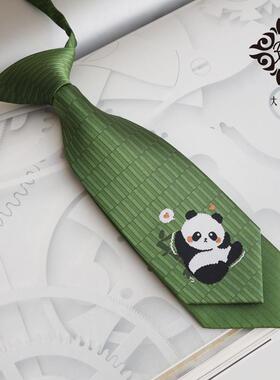 大喜原创【圆滚滚】绿色双层懒人免打小领带熊猫甜酷风女生日礼物
