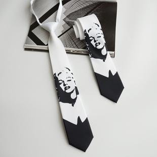 大喜原创 黑白免打懒人印花领带复古文艺创意女生礼物ins 梦露