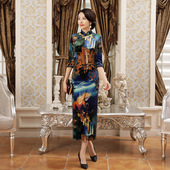 T0040秋冬改良旗袍裙长款 高开叉丝绒修身 复古日常表演服宴会