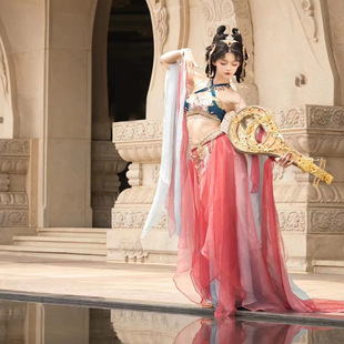 敦煌飞天异域刺绣汉服复古民族风夏季全套西域天竺神女古典舞蹈服