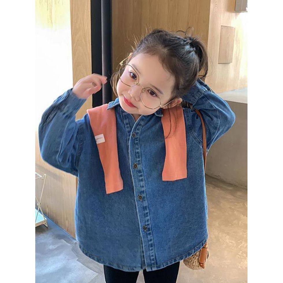 童装女童韩国纯色牛仔衬衫秋季外穿儿童洋气上衣宝宝长款翻领衬衣,童装/婴儿装/亲子装,儿童牛仔衬衫,淘宝优惠券,粉丝福利购,淘宝优惠卷