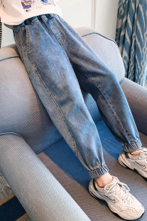 2025春季 裤 新款 洋气女孩大女童裤 子潮 儿童束脚牛仔裤 女童牛仔裤