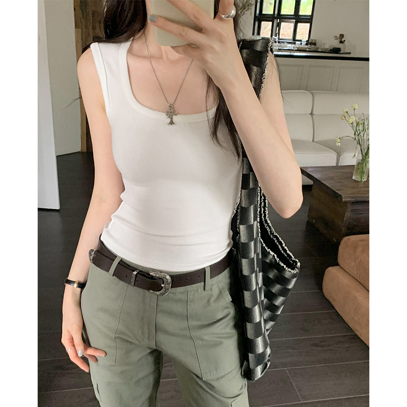 thumbnail for Square neck camisole small vest women's summer wear with chest pads, beautiful back bra, integrated covering breasts, and underwear underneath