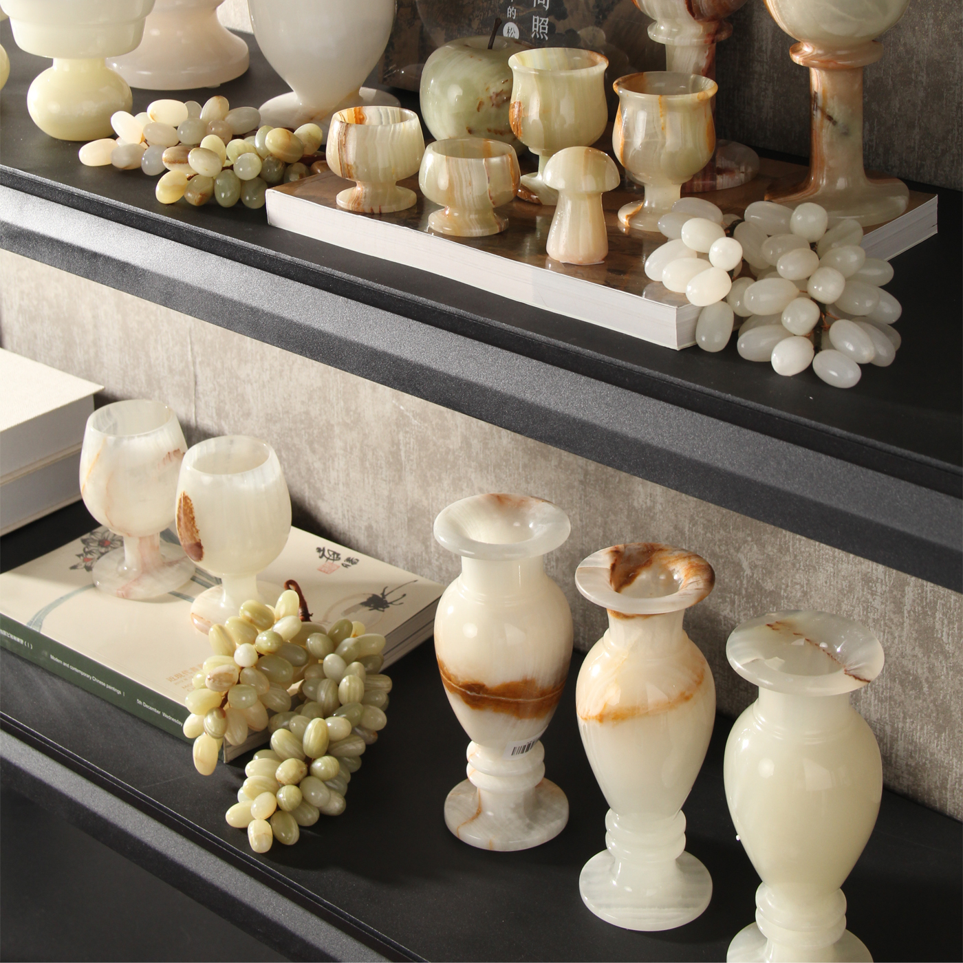 中古风侘寂风书架装饰品玉石花瓶
