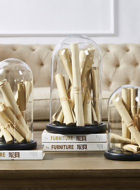 欧式创意仿古书卷玻璃罩餐厅客厅书房玄关软装工艺家居装饰品摆件