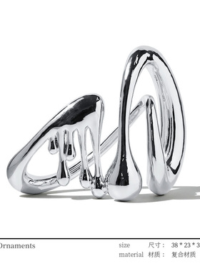 银色抽象水滴摆件样板房书房办公室书架书柜装饰品隔断博古架陈设