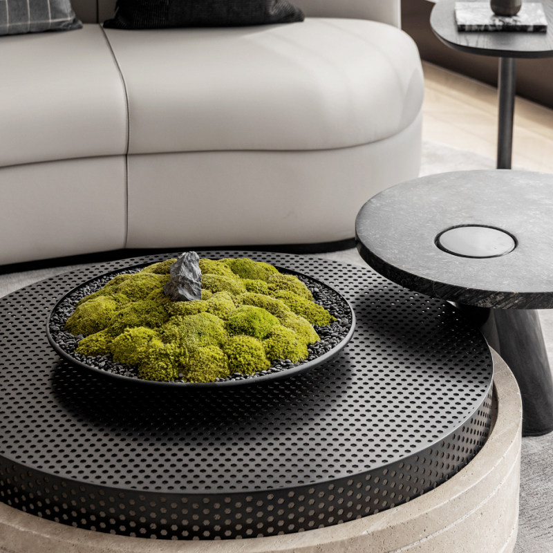 样板间书房茶室青苔苔藓永生花艺摆件大圆桌转盘中间圆形微缩造景