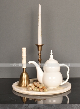 轻奢轻法式样板间圆几装饰摆件