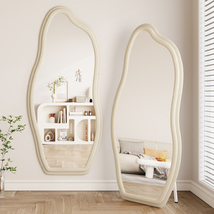 全身镜贴墙镜子挂墙穿衣镜落地镜家用可挂可立奶油风试衣镜入户