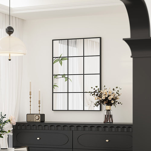 高级轻奢覆古背景墙装饰镜法式镜子全身镜贴墙全身镜设计师格子镜