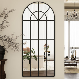 法式复古镜子全身镜设计师轻奢ins风异形格子镜贴墙穿衣镜可定制