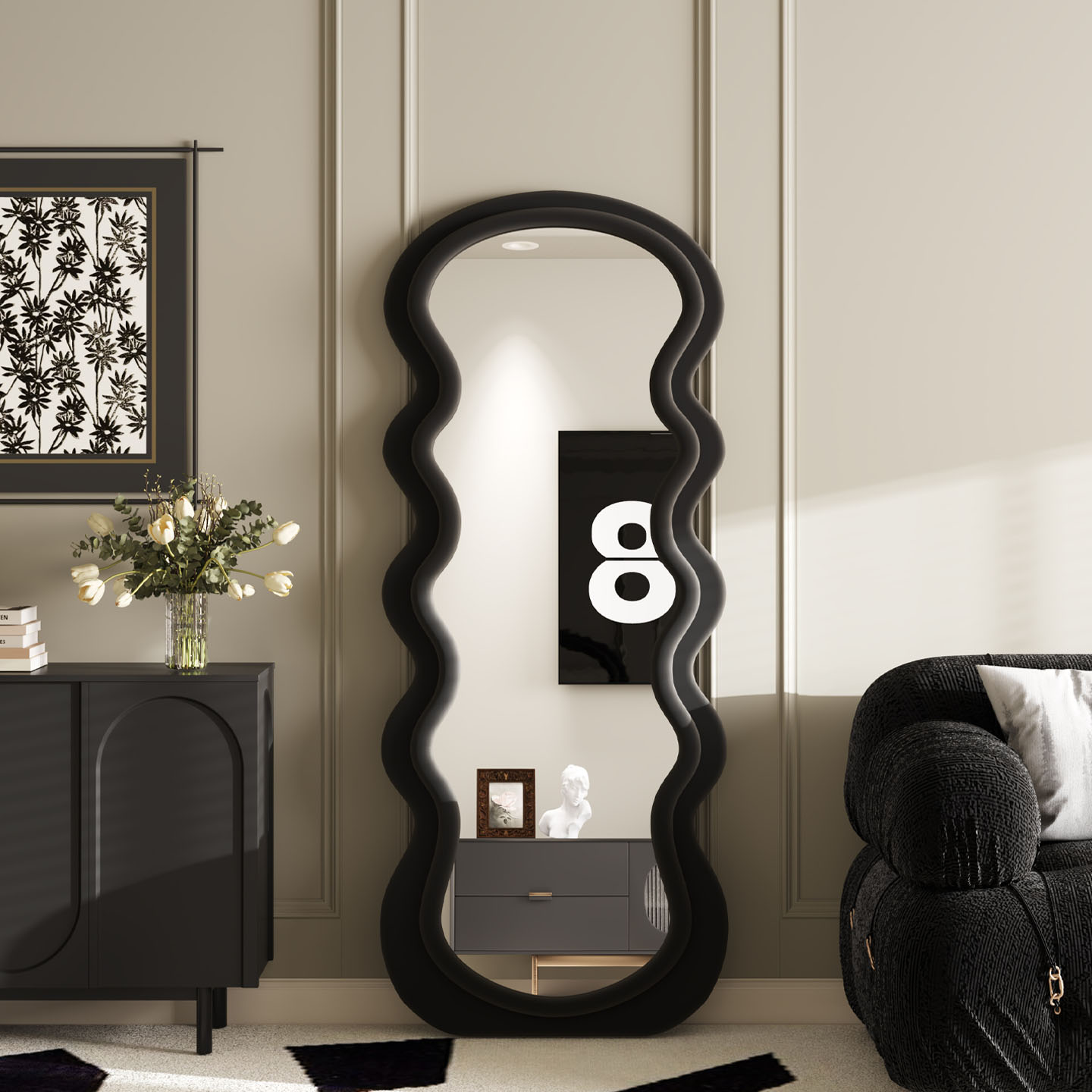 全身镜落地镜家用网红波浪卧室异形镜子法式覆古女生试衣全身镜