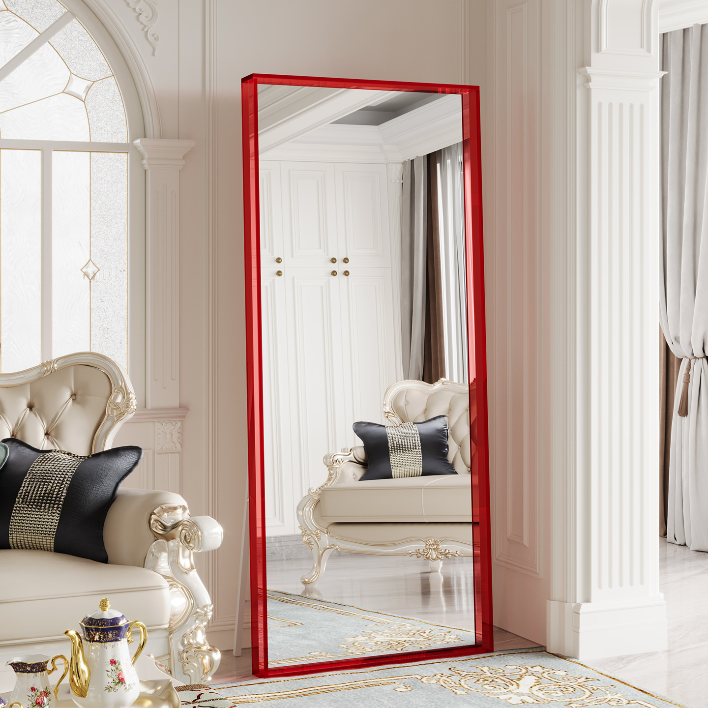 欧式镜子全身镜落地镜家用客厅穿衣镜轻奢高级感试衣镜可定制上墙