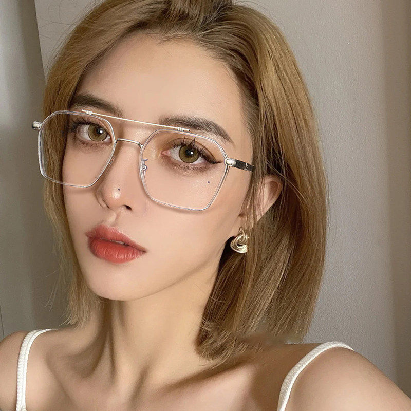 复古个性大框双梁眼镜框女近视可配度数防蓝光抗辐射眼镜护眼网红