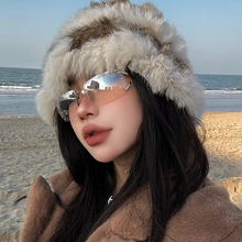 欧美无边框镶钻雪地墨镜女辣妹y2k眼镜潮酷科技感赛博朋克太阳镜