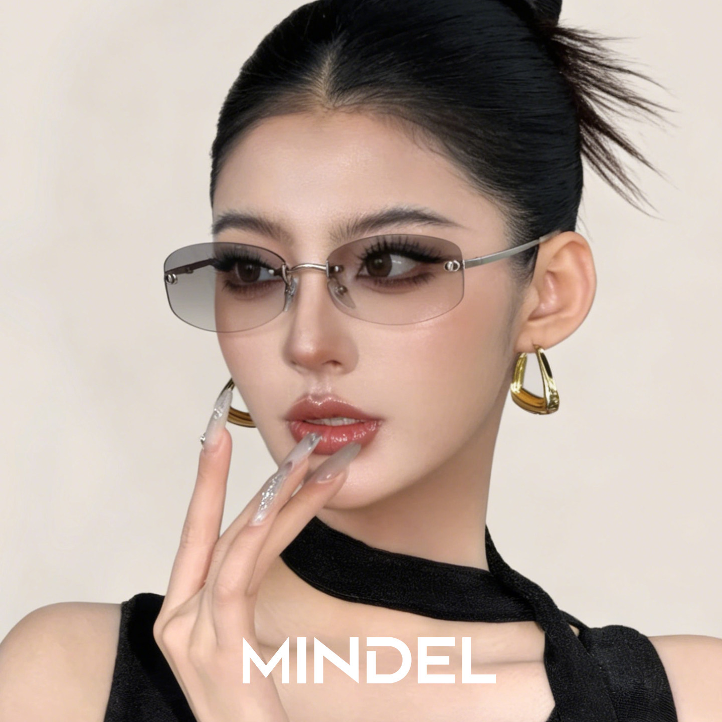 无框墨镜女款小方框高级感渐变茶色太阳眼镜防晒防紫外线太阳镜