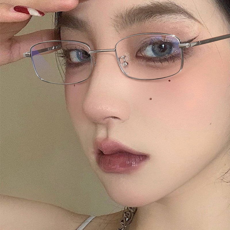 素颜神器金丝边斯文败类眼镜女近视可配度数长方形小框眼镜框小众