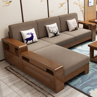 实木沙发组合冬夏两用小户型沙发客厅整装农村木沙发套装储物家具