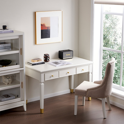 美式书桌白色实木家用大人简约现代轻奢书桌椅书房家具套装组合