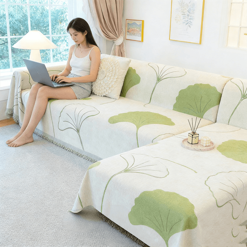 雪尼尔全盖沙发巾银杏叶防滑耐磨柔软亲肤四季通用沙发套罩巾新款