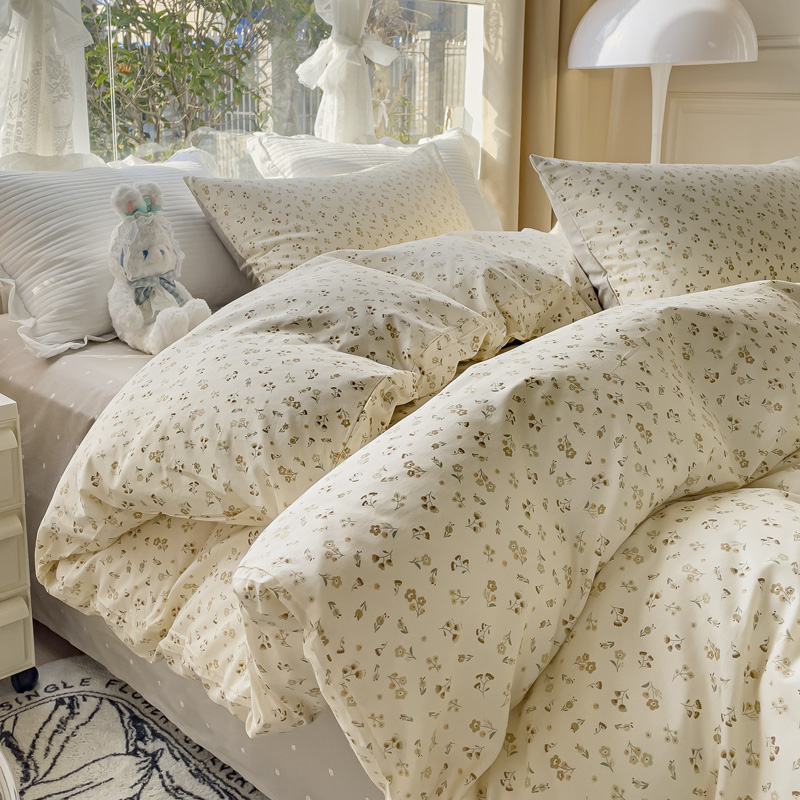 纯棉田园风四件套100全棉碎花床单被套200x230小清新床笠三件套