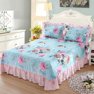 纯棉床单单件100全棉夏季双人一米五家用女士带花边夏天碎花被单