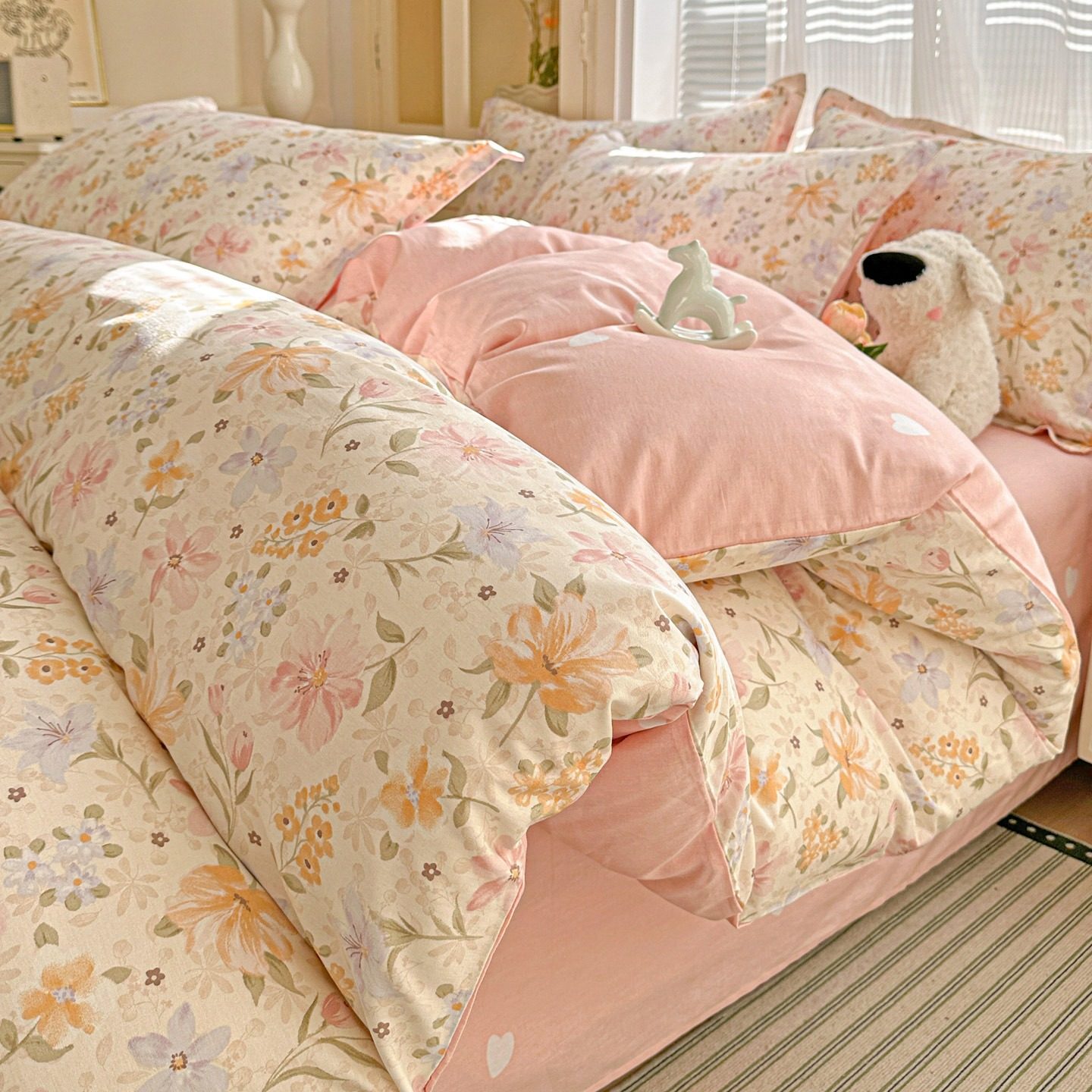 2026新款全棉纯棉花ins小清新四件套田园风被套床单宿舍床笠3件套