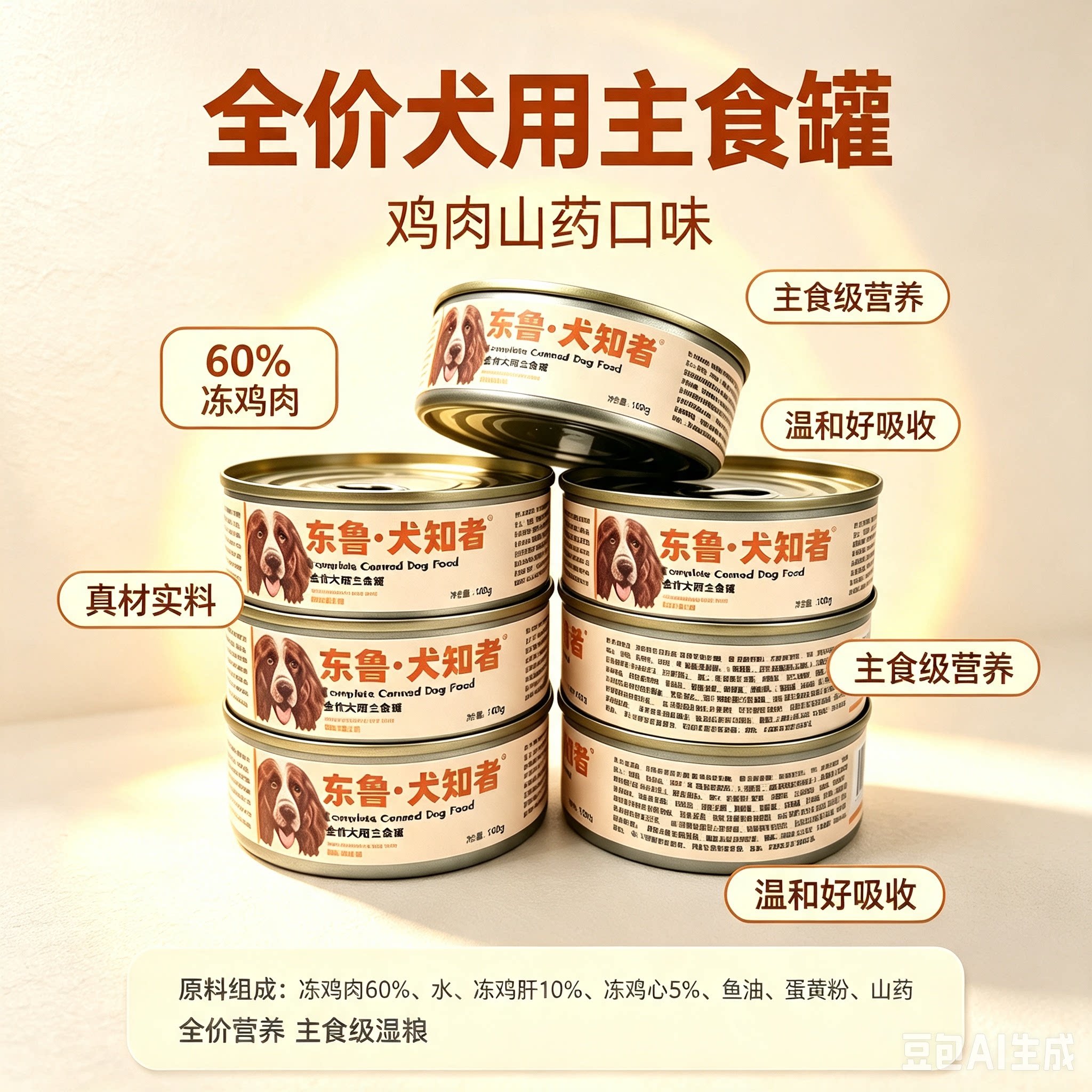 东鲁·犬知者全价犬用鸡肉山药主食罐100g每罐 - 实物图
