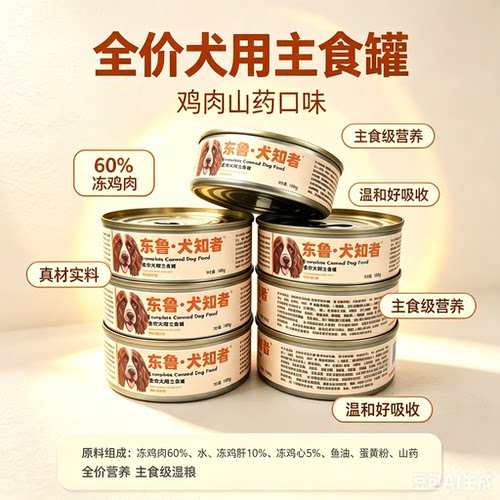 东鲁·犬知者全价犬用鸡肉山药主食罐100g每罐