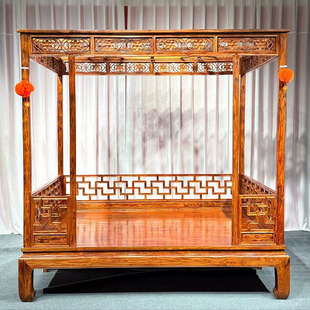 海南黄花梨简洁架子床双人床实木仿古中式双月洞拔步床红木家具