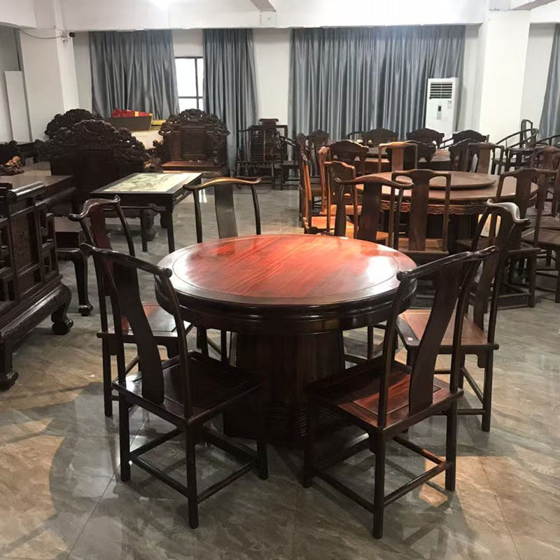 红木家具大红酸枝126cm明式素面圆餐桌新中式客厅实木餐桌椅组合