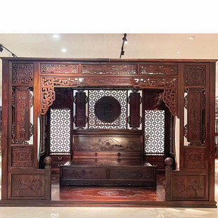 大红酸拔步床踏步床明清仿古架子床千工八步床中式古典实木月洞床