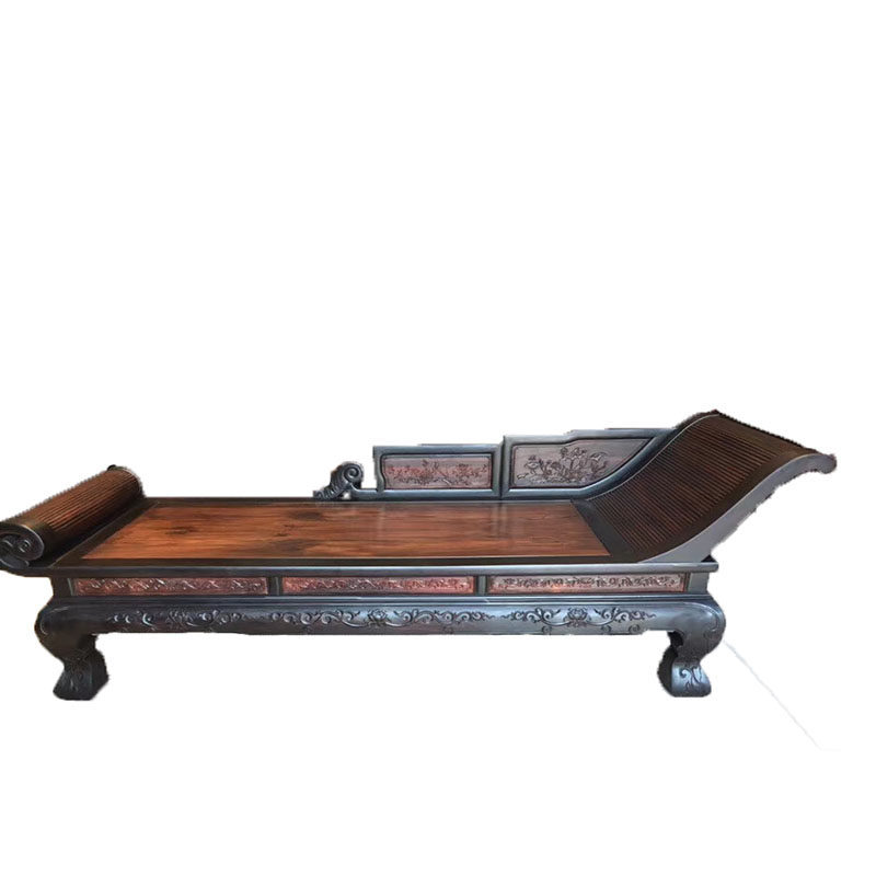仙作家具 大红酸枝嵌黑檀贵妃榻 红酸枝贵妃床 实木卧榻 休闲床榻