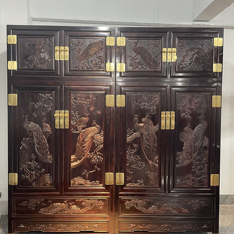 红木家具印度小叶紫檀顶箱柜孔雀雕刻明清古典家具仙作衣柜柜子