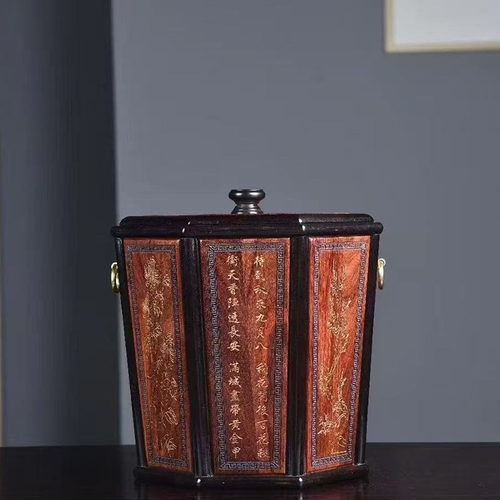 黑檀嵌血檀鎏金实木茶水桶功夫茶具茶盘茶道排水桶红木垃圾桶