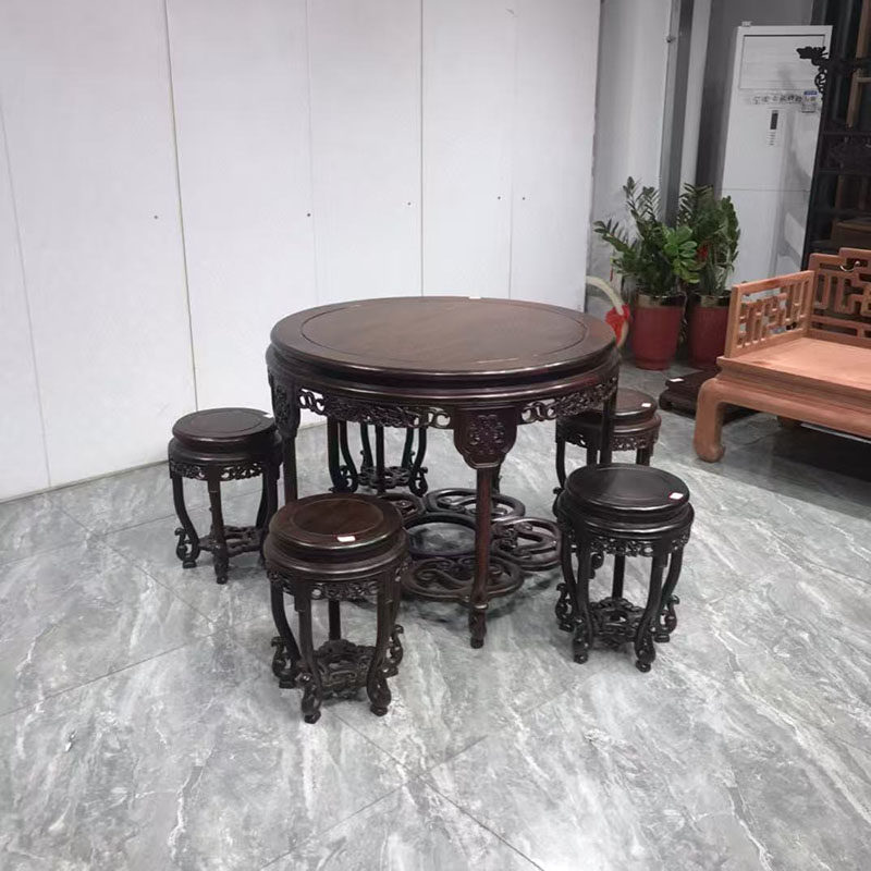 红木家具大红酸枝五子登科休闲桌椅组合客厅棋牌桌会客茶桌餐桌