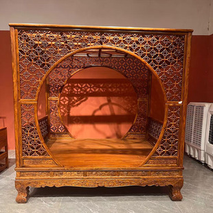 越南黄花梨梅花架子床双人床实木仿古中式双月洞拔步床红木家具