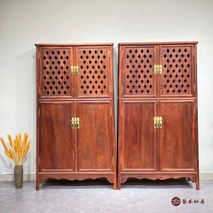 红木圆角柜赞比亚血檀储物柜子中式衣柜明式收纳柜餐边立柜万历柜