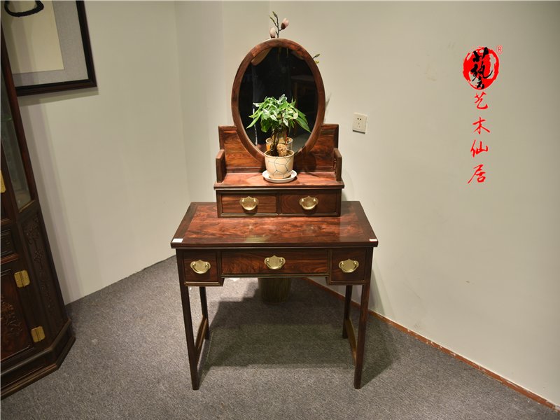 红木家具大红酸枝梳明式梳妆台红木化妆柜实木交趾黄檀卧室化妆镜